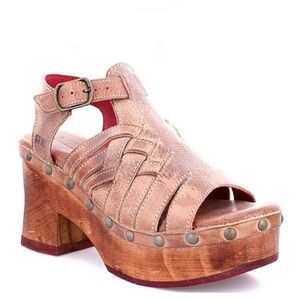 Bed Stu Rhonda Leather Platform Clog Open Toe Buckle Wooden Sandals NEW